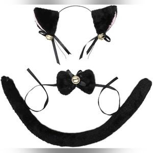 3PCS Headband Cosplay Set, Cat Ears, Tail, & Neck Choker Accessories w/ bells